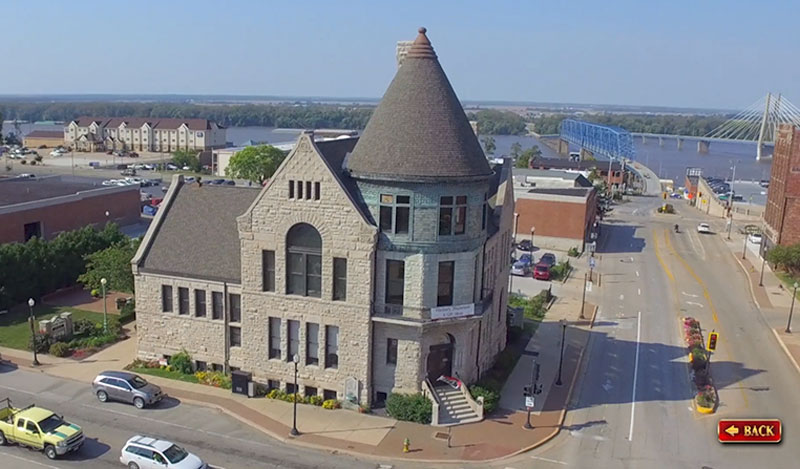 The Historical Society of Quincy and Adams County Illinois - touch screen video - museum exterior, drone footage