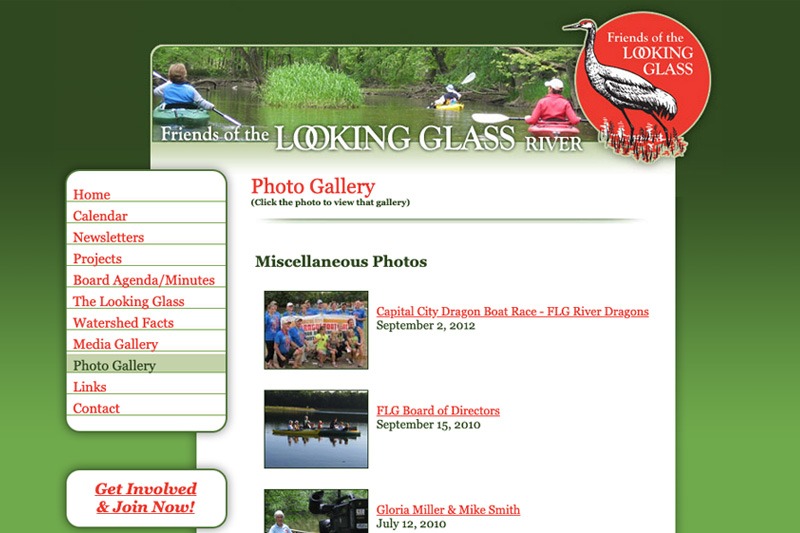 Friends of the Looking Glass River – Photo Gallery page, designed by Future Media Corporation