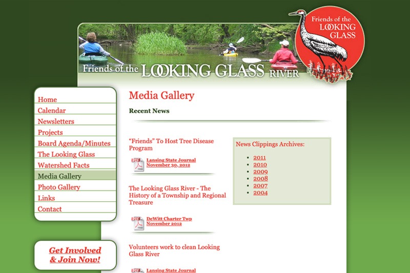 Friends of the Looking Glass River – Media Gallery page, designed by Future Media Corporation