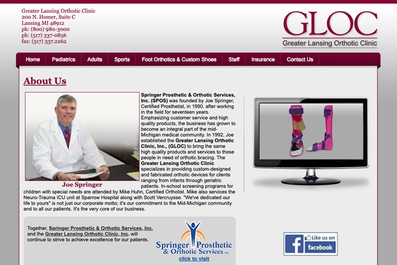 Greater Lansing Orthotic Clinic – Home page, designed by Future Media Corporation