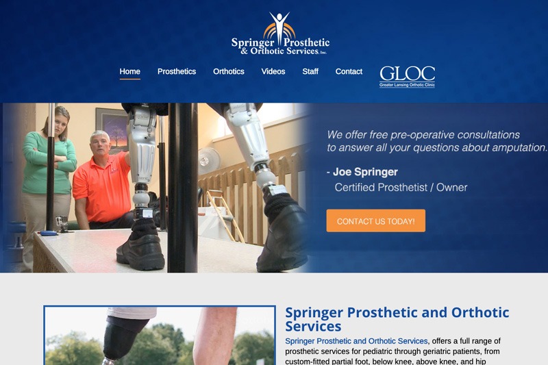 Springer Prosthetics Website, designed by Future Media Corporation